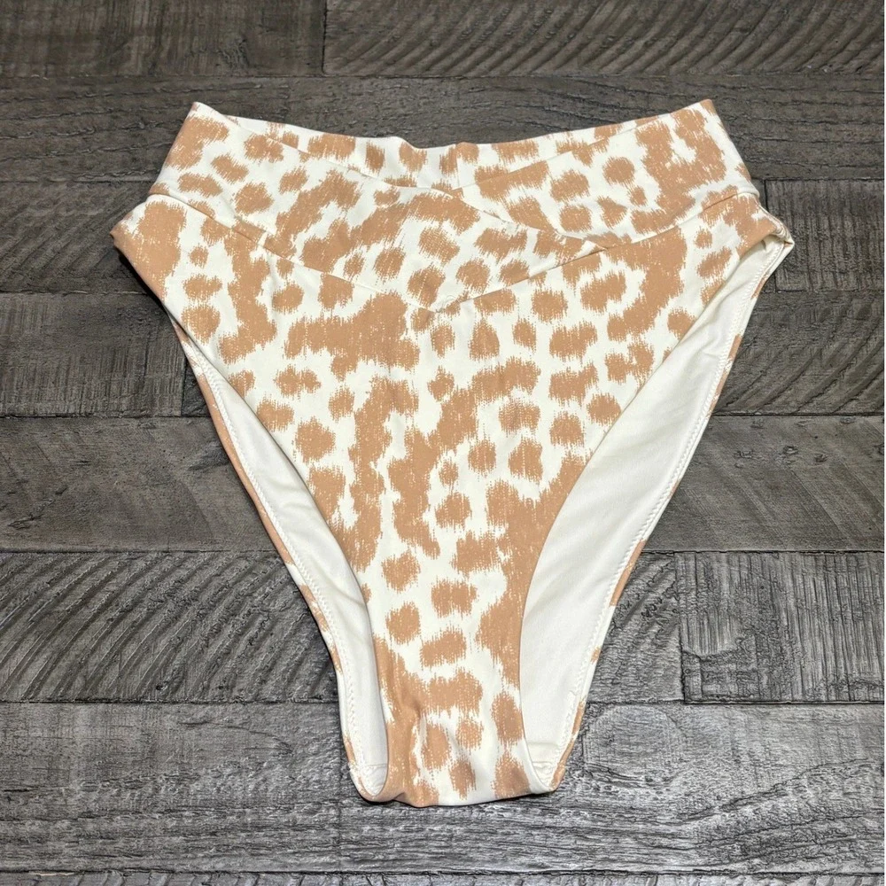 Aerie High Waisted High Cut Cheeky Bikini Bottoms Tan Leopard Print Medium NWT